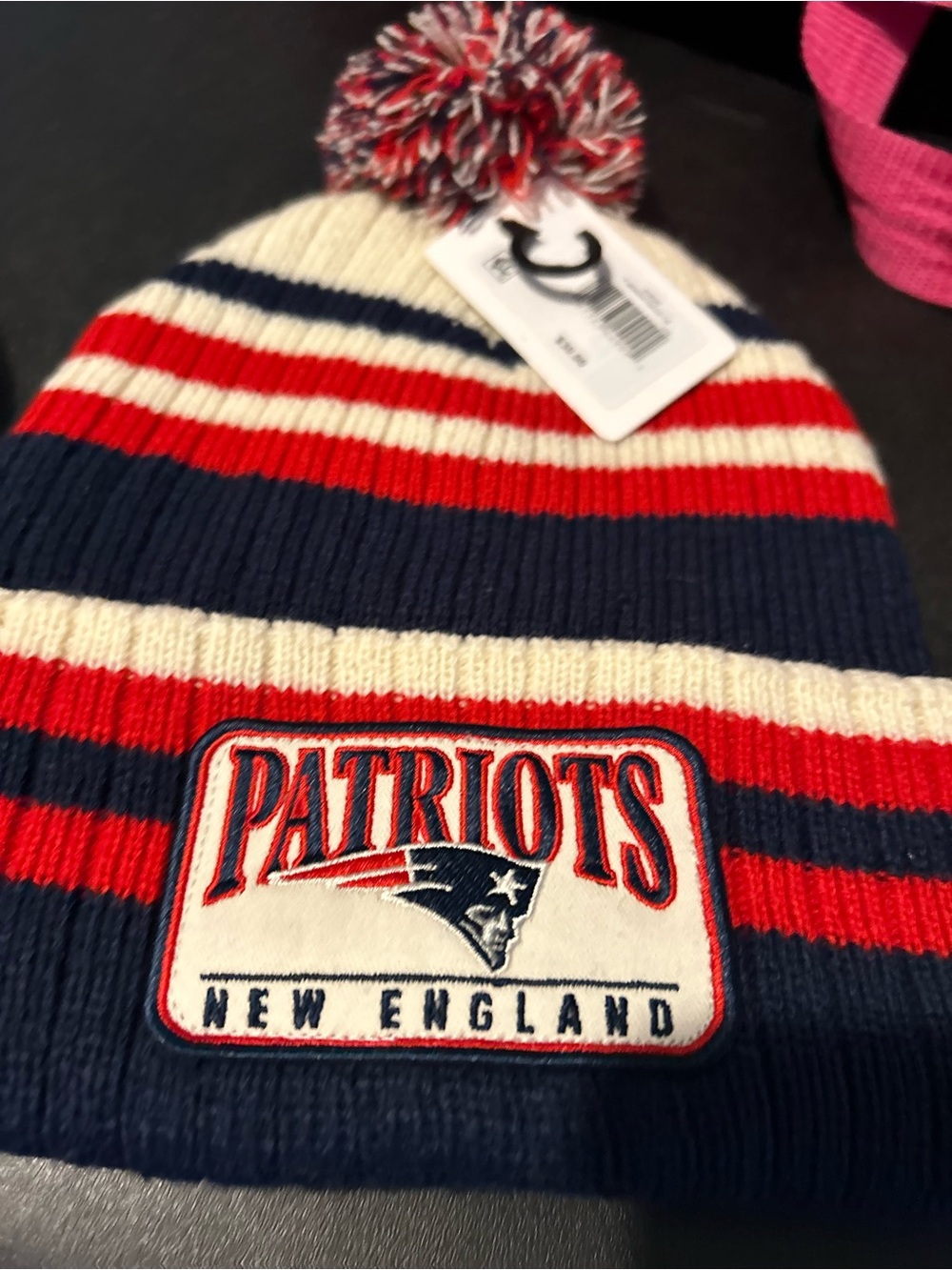 NFL New England Patriots Knit Pom Beanie - Navy, Red & White